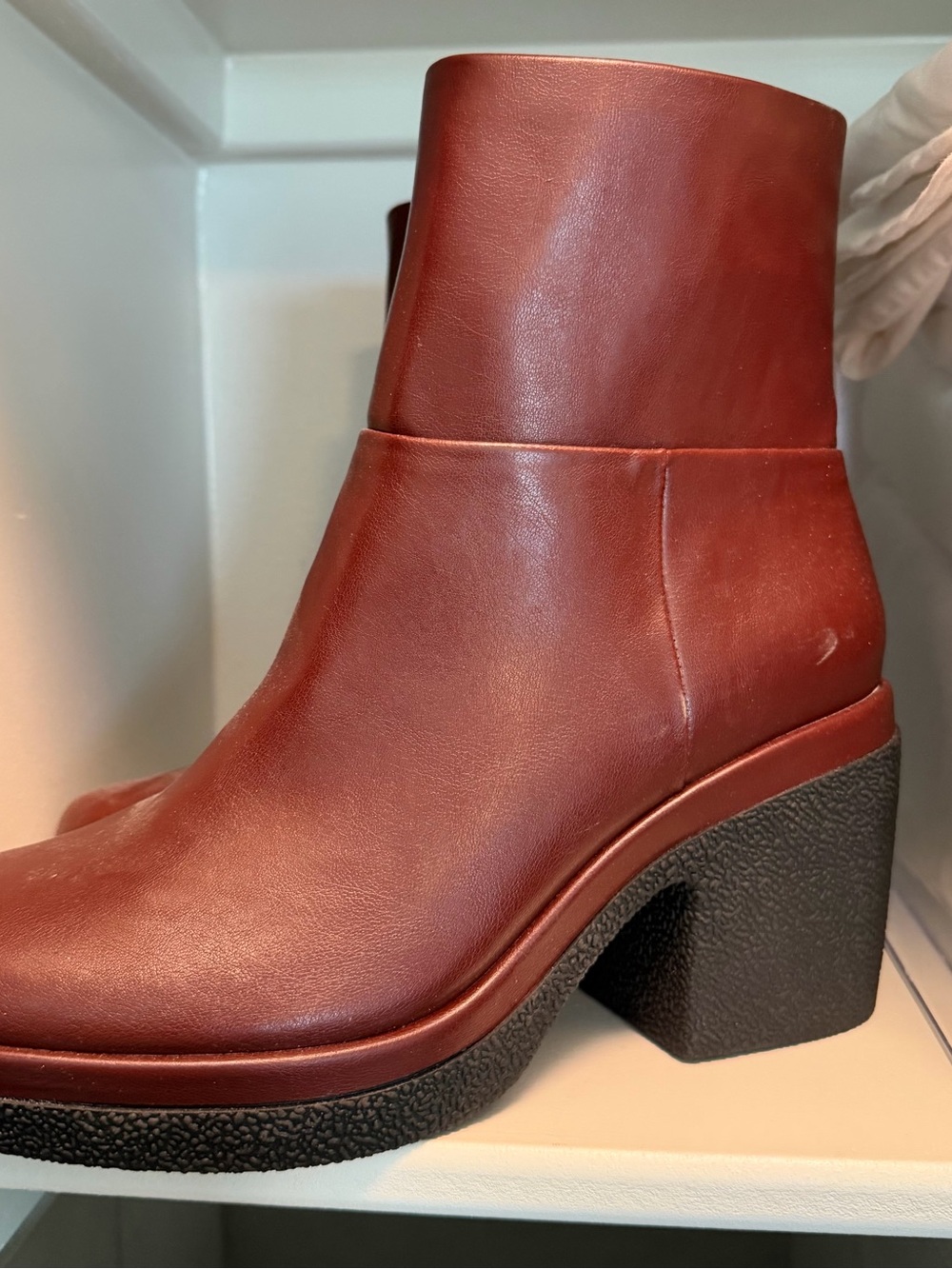 Women's Burgundy Leather Ankle Boot with Block Heel